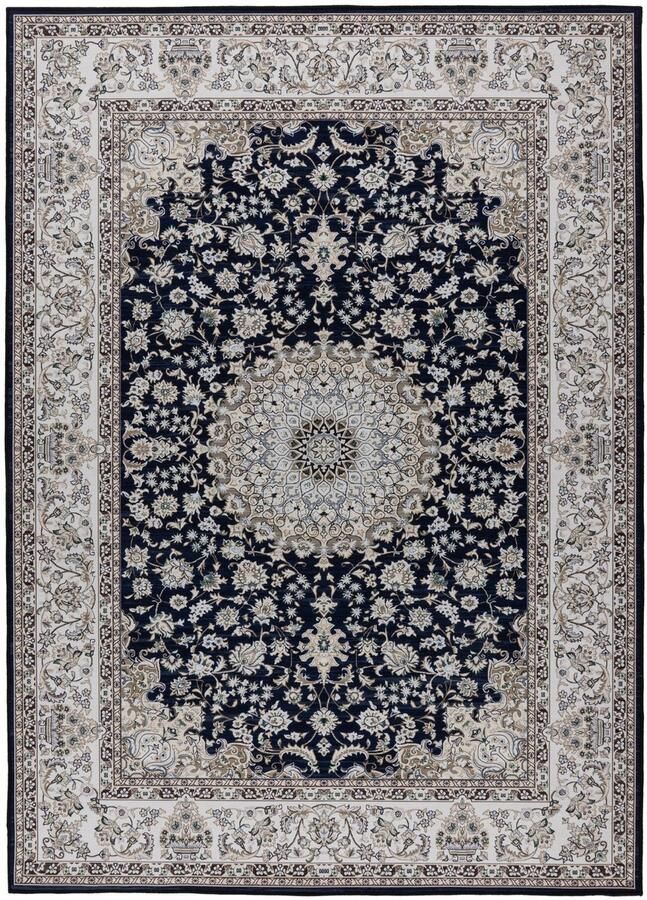 Muratap Dunya Klassiek Oosters Vloerkleed Laagpolig Wasbaar Anti-Slip 100% Polyester Blauw- 80x150 CM