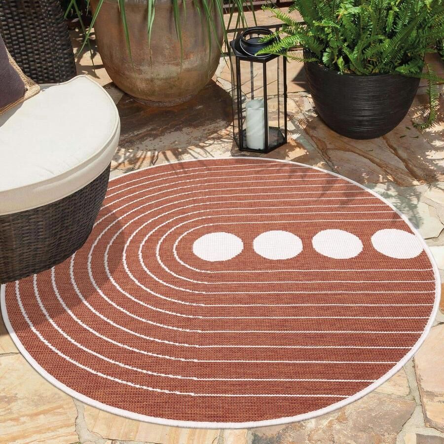 Muratap Tapijtenloods Duo Binnen en Buiten Vloerkleed Dubbelzijdig Outdoor Laagpolig Tapijt Terra Creme- 120 CM ROND - Foto 2