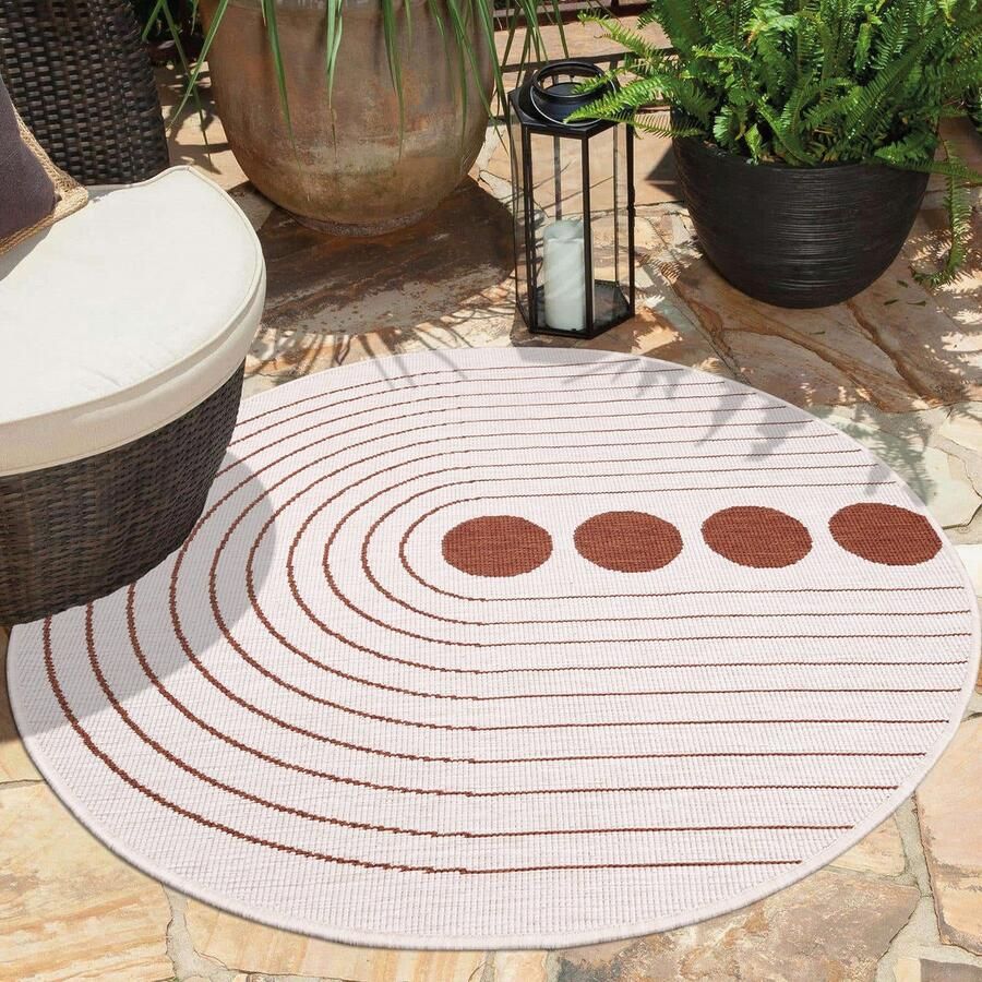Muratap Tapijtenloods Duo Binnen en Buiten Vloerkleed Dubbelzijdig Outdoor Laagpolig Tapijt Terra Creme- 120 CM ROND