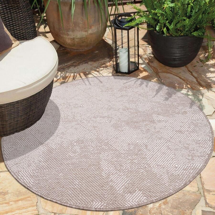 Muratap Tapijtenloods Duo Binnen en Buiten Vloerkleed Dubbelzijdig Outdoor Laagpolig Tapijt Beige- 120 CM ROND
