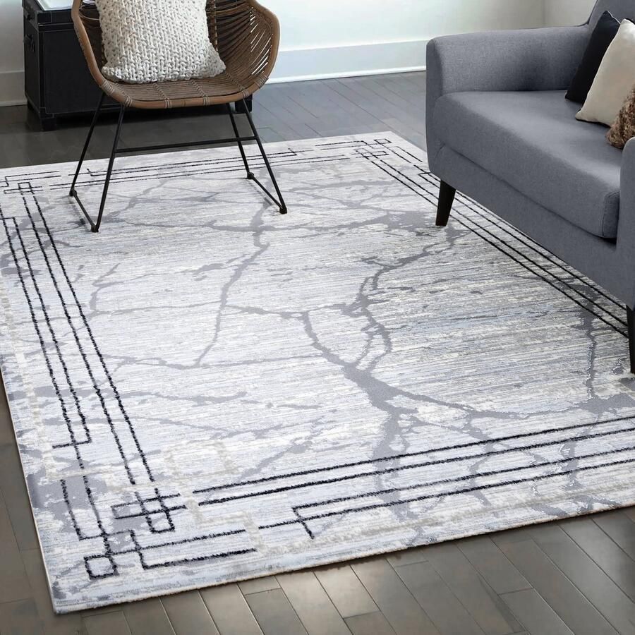 Muratap Fashion Relax Marmer Laagpolig Vloerkleed Modern Luxe Lichtgrijs- 200x280 CM