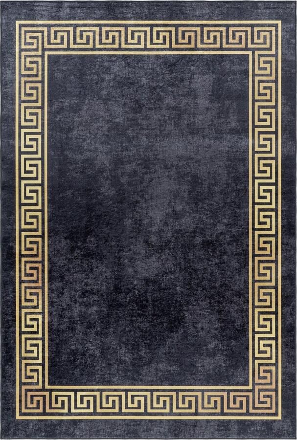Muratap Fiesta Wasbaar Vloerkleed Laagpolig Gold Design Zwart Woonkamer Tapijt Canvas Rug- 120x170 CM - Foto 2