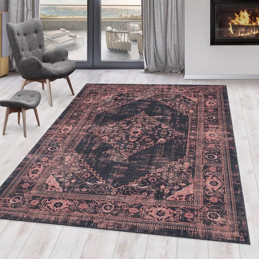 Muratap Fiesta Wasbaar Vloerkleed Laagpolig Oosters Design Rood Woonkamer Tapijt Canvas Rug- 140x200 CM