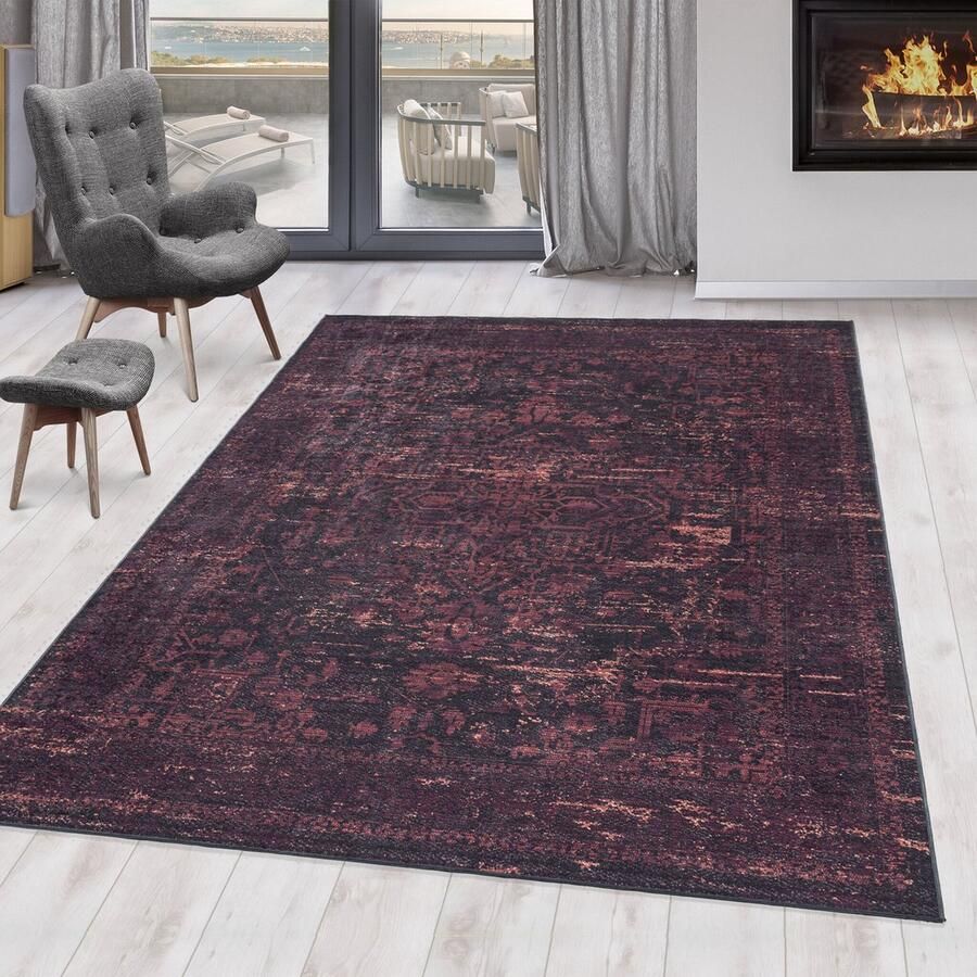 Muratap Fiesta Wasbaar Vloerkleed Laagpolig Vintage Design Rood Woonkamer Tapijt Canvas Rug- 160x230 CM