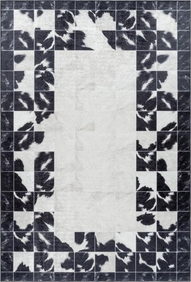 Muratap Fiesta Wasbaar Vloerkleed Laagpolig Zwart Wit Woonkamer Tapijt Canvas Rug- 200x290 CM - Foto 2