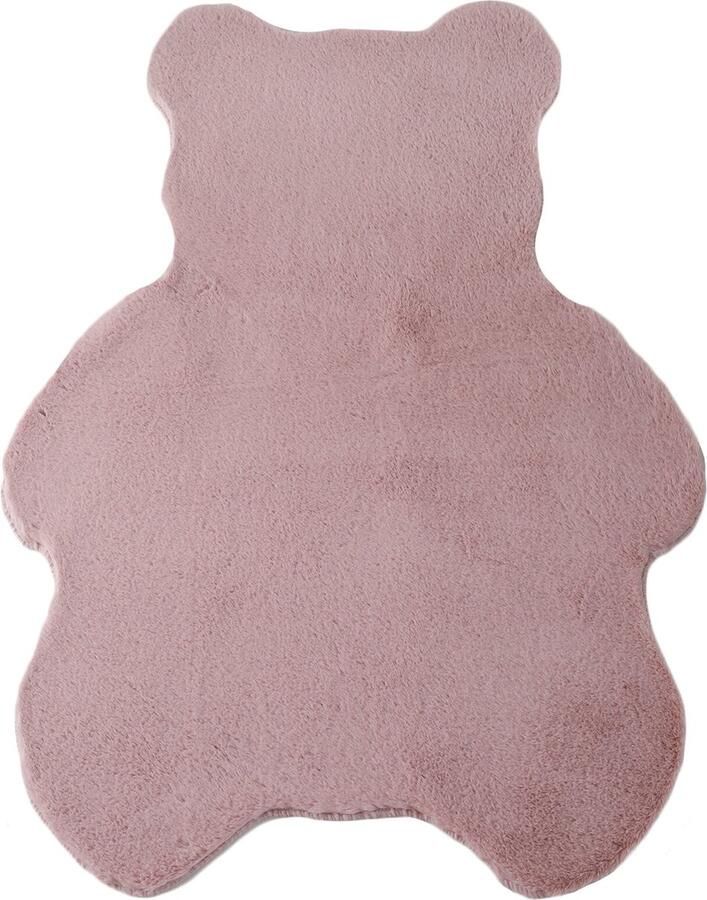 Muratap Fluffy Kids Kinder Vloerkleed Beer Hoogpolig Roze Kinderkamer Tapijt- 80x100 CM