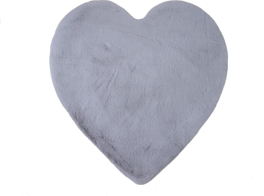 Muratap Fluffy Kids Kinder Vloerkleed Hartje Hoogpolig Grijs Kinderkamer Tapijt- 90x90 CM