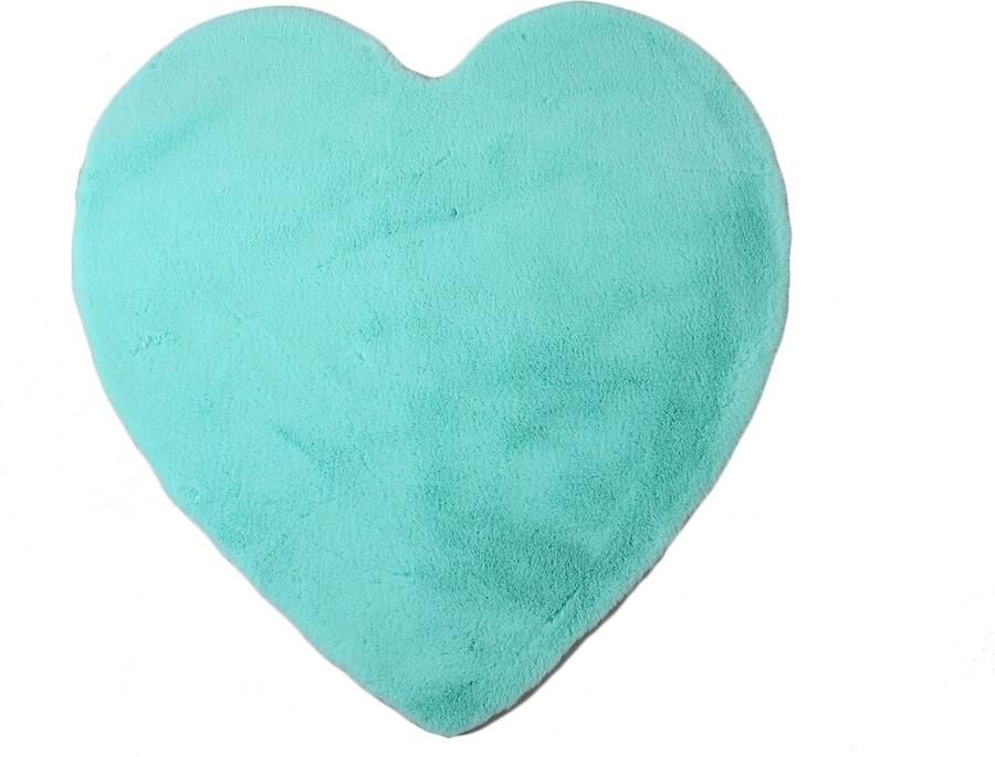 Muratap Fluffy Kids Kinder Vloerkleed Hartje Hoogpolig Mint Groen Kinderkamer Tapijt- 90x90 CM