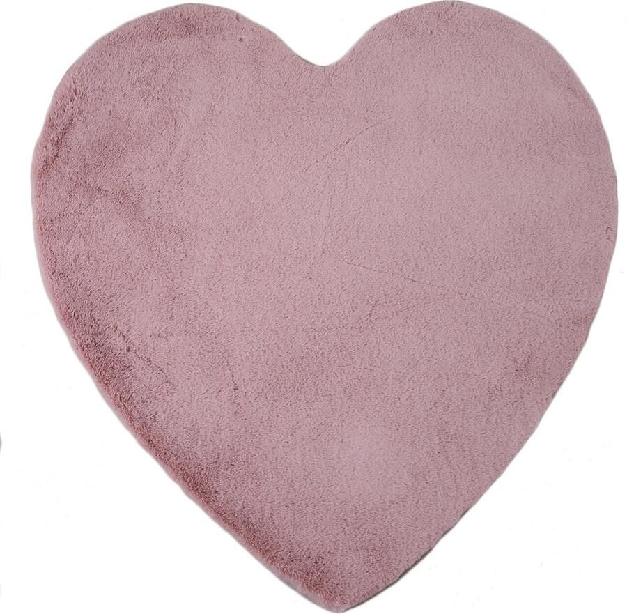 Muratap Fluffy Kids Kinder Vloerkleed Hartje Hoogpolig Roze Kinderkamer Tapijt- 90x90 CM