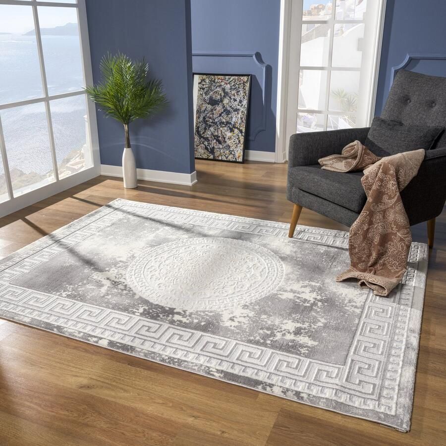 Muratap Harmony Vloerkleed Medaillon Rechthoekig Klassieke Orient Look Grijs Woonkamer & Slaapkamer 120x160CM - Foto 3