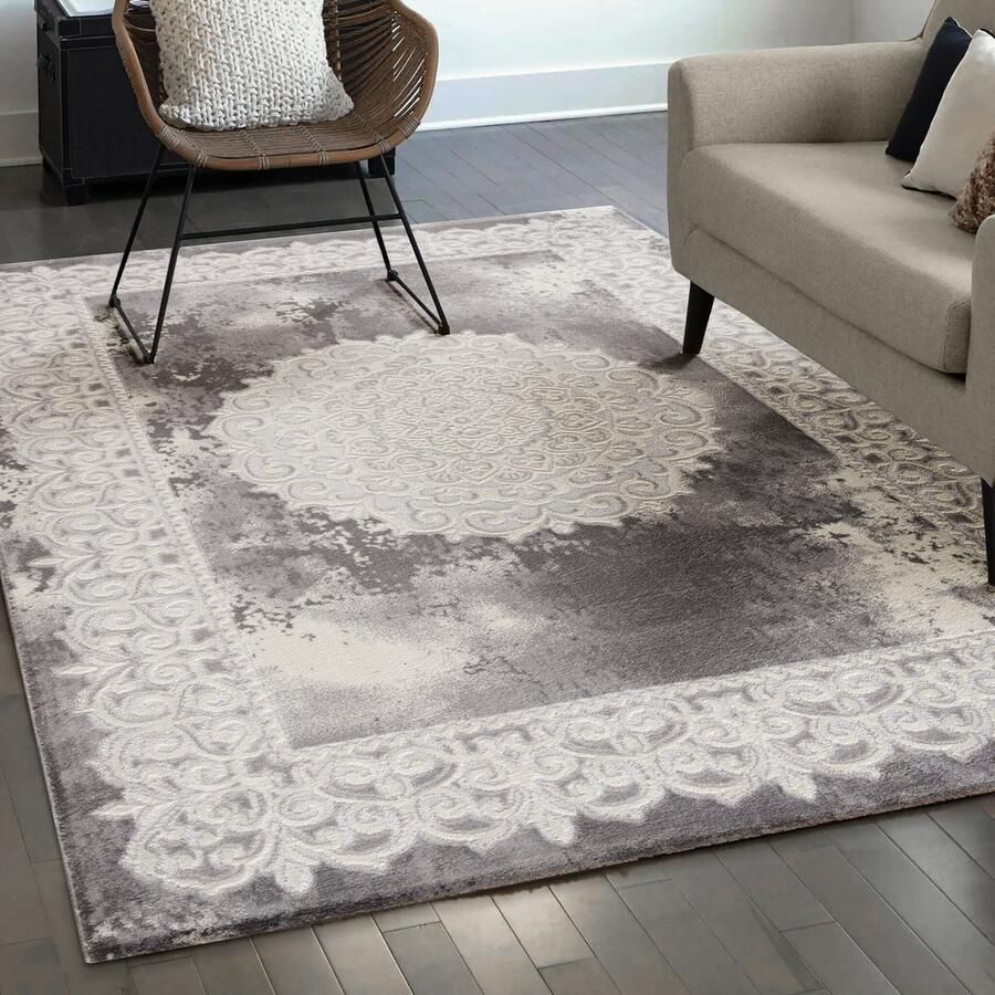 Muratap Harmony Vloerkleed Rechthoekig Klassieke Orient Look Grijs Woonkamer & Slaapkamer 120x160CM - Foto 8