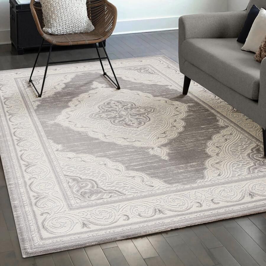 Muratap Harmony Vloerkleed Rechthoekig Klassieke Orient Look Laagpolig Lichtgrijs- 80x300 CM