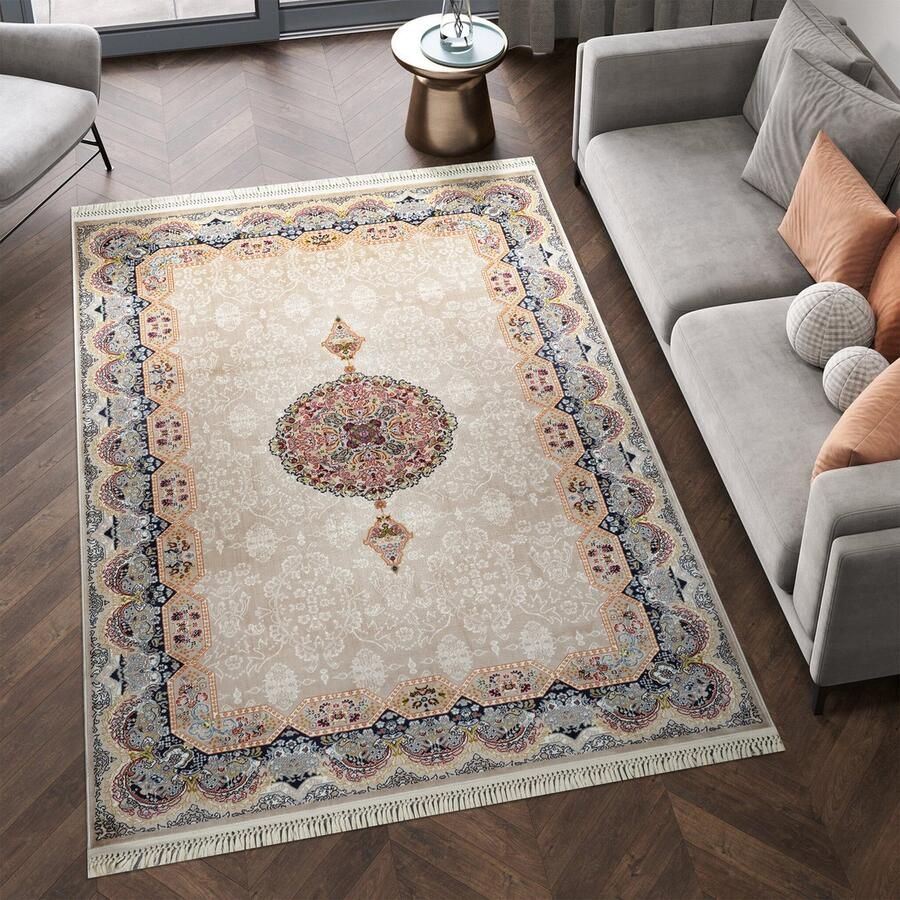Muratap Isfahan Oosters Vloerkleed Laagpolig Klassiek Vintage Tapijt Beige Multi- 200x300 CM