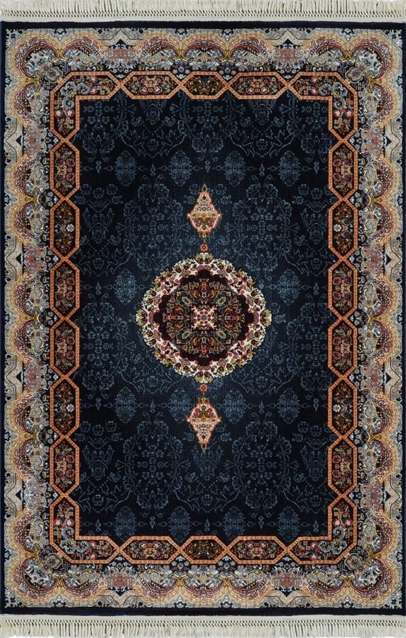 Muratap Isfahan Oosters Vloerkleed Laagpolig Klassiek Vintage Tapijt Blauw Navy Multi- 160x230 CM