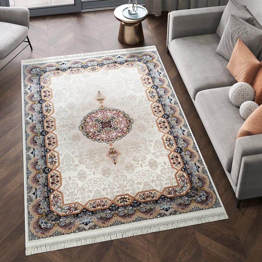 Muratap Isfahan Oosters Vloerkleed Laagpolig Klassiek Vintage Tapijt Creme Multi- 200x300 CM
