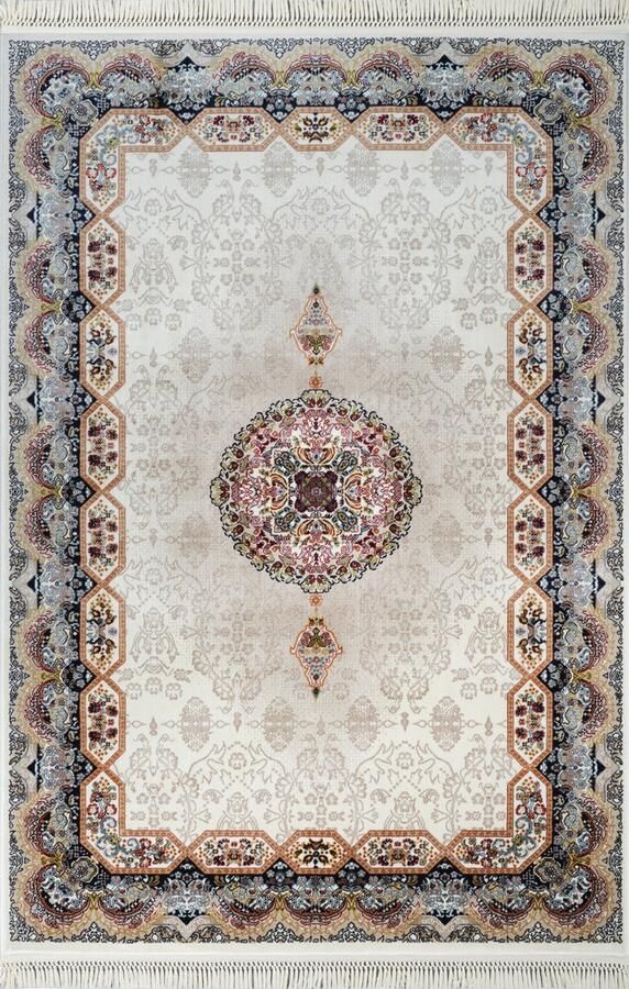 Muratap Isfahan Oosters Vloerkleed Laagpolig Klassiek Vintage Tapijt Creme Multi- 250x350 CM