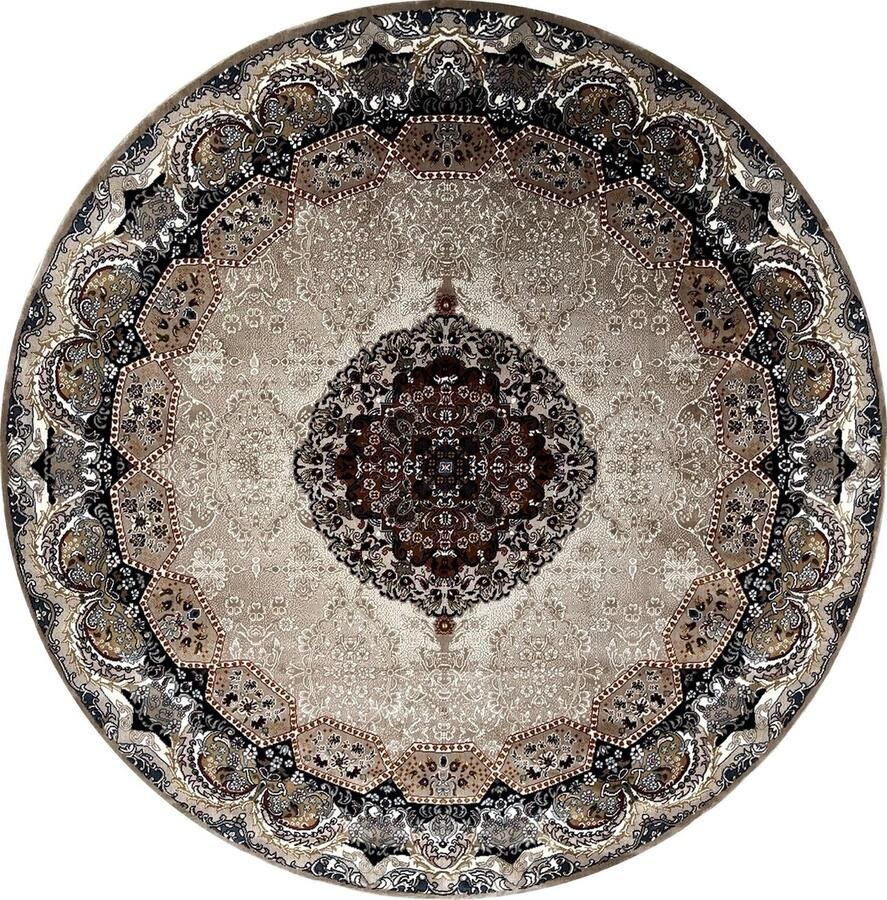 Muratap Isfahan Oosters Vloerkleed Laagpolig Klassiek Vintage Tapijt Rond Beige Multi 200 CM ROND- 200 CM ROND