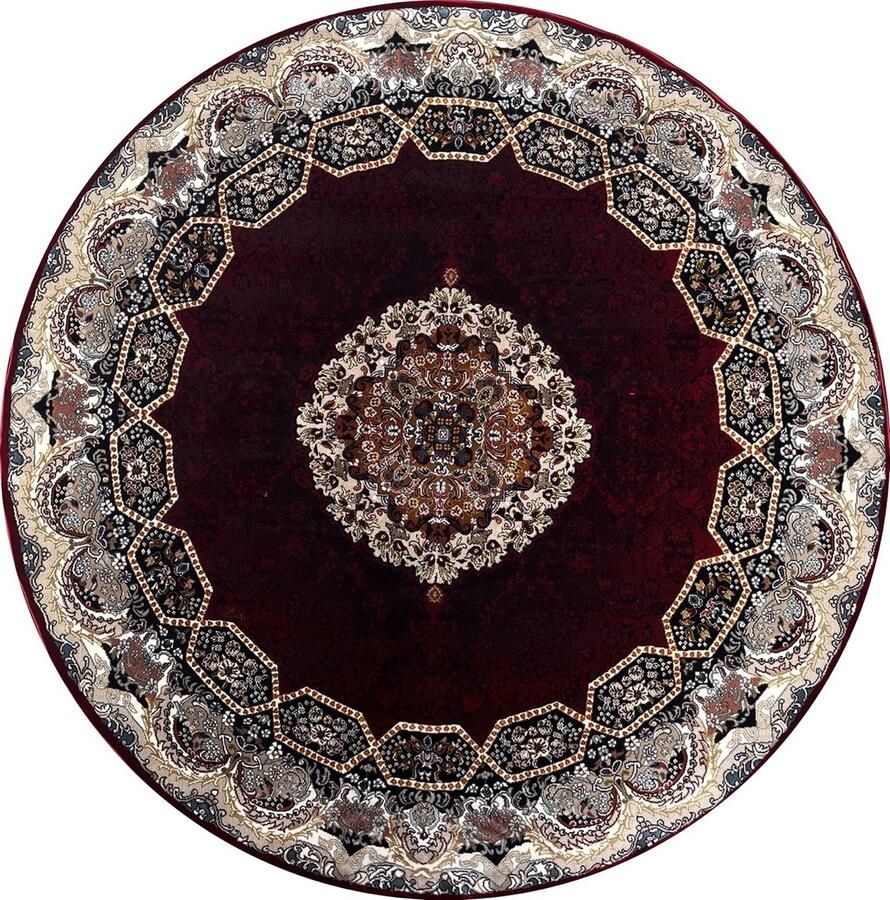 Muratap Isfahan Oosters Vloerkleed Laagpolig Klassiek Vintage Tapijt Rond Rood Multi 200 CM ROND- 200 CM ROND
