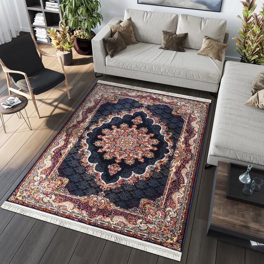 Muratap Isfahan Oosters Vloerkleed Nain Laagpolig Klassiek Vintage Tapijt Blauw Navy Multi- 400x500 CM