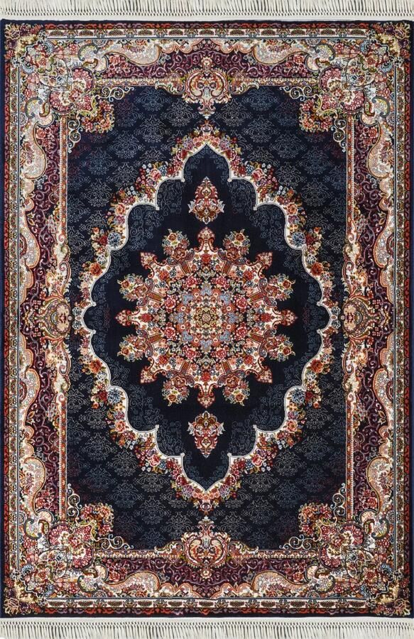 Muratap Isfahan Oosters Vloerkleed Nain Laagpolig Klassiek Vintage Tapijt Blauw Navy Multi- 240x240 CM Vierkant