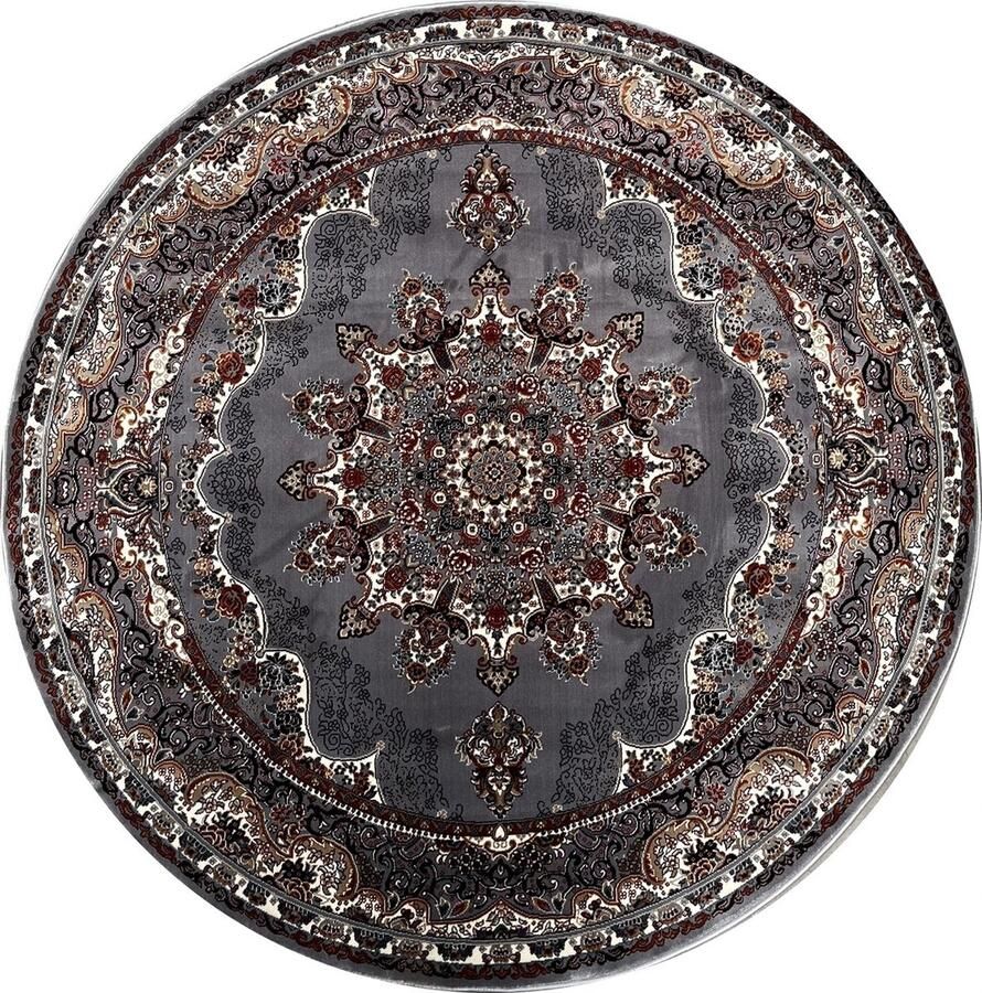 Muratap Isfahan Oosters Vloerkleed Nain Laagpolig Klassiek Vintage Tapijt Rond Grijs Multi- 250 CM ROND