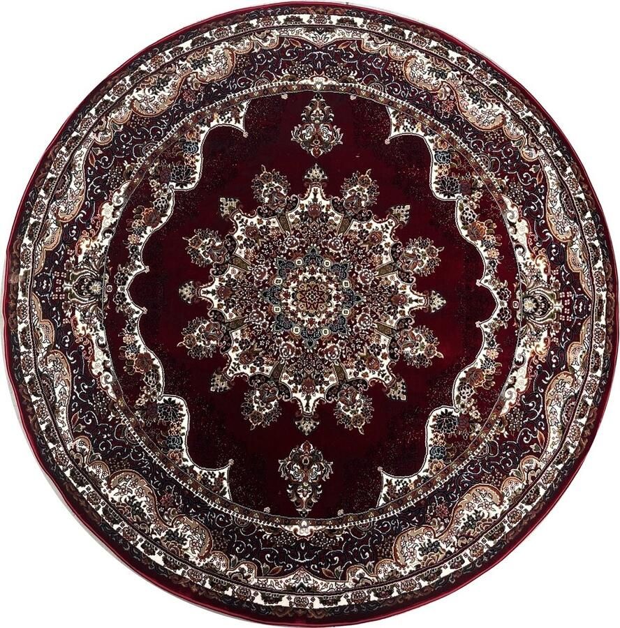 Muratap Isfahan Oosters Vloerkleed Nain Laagpolig Klassiek Vintage Tapijt Rond Rood Multi- 200 CM ROND
