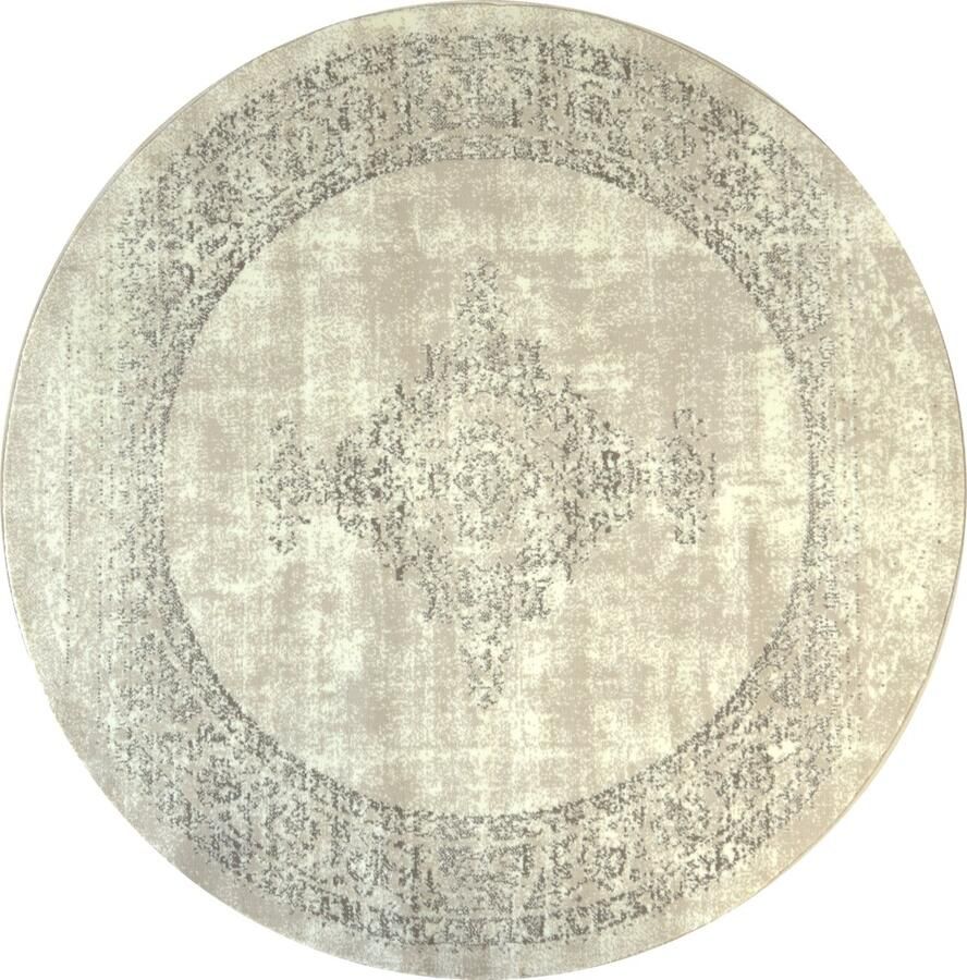 Muratap Istanbul Vintage Laagpolig Vloerkleed Rond Retro Tapijt Creme- 300 CM ROND