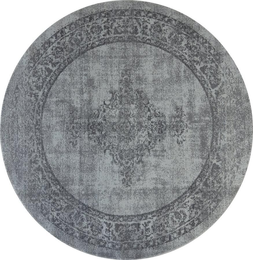 Muratap Istanbul Vintage Laagpolig Vloerkleed Rond Retro Tapijt Grijs- 160 CM ROND