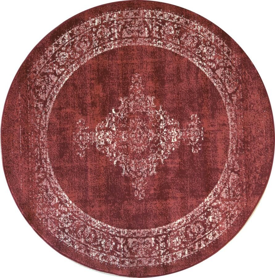 Muratap Istanbul Vintage Laagpolig Vloerkleed Rond Retro Tapijt Rood- 200 CM ROND