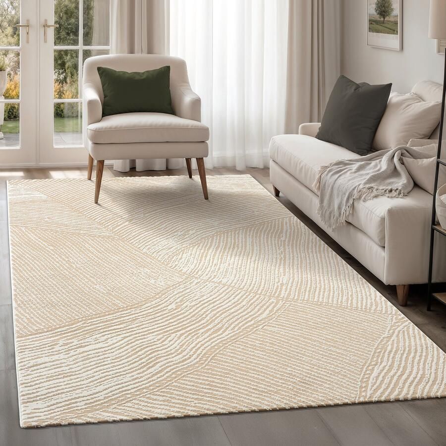 Muratap Japandi Abstract Vloerkleed Laagpolig Modern Design Creme Beige- 80x300 CM