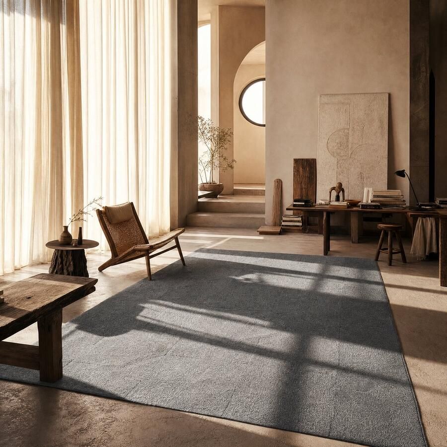 Muratap Outlet Japandi Design 100% Wol Vloerkleed Effen Grijs- 190x290 CM - Foto 2