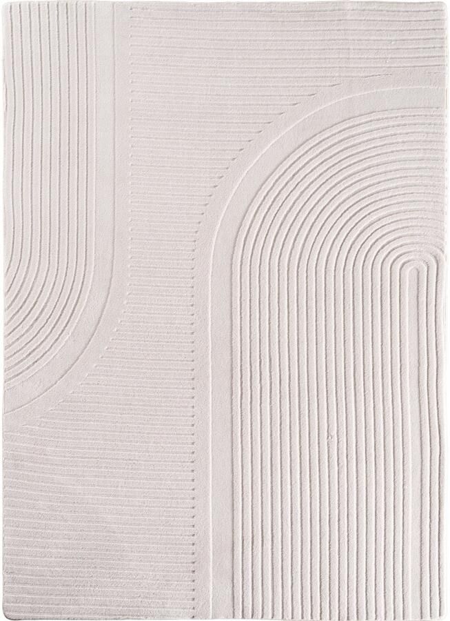 Muratap Japandi Vloerkleed Pompei Hoogpolig Scandinavisch Design 3D-Effect Creme- 80x250 CM