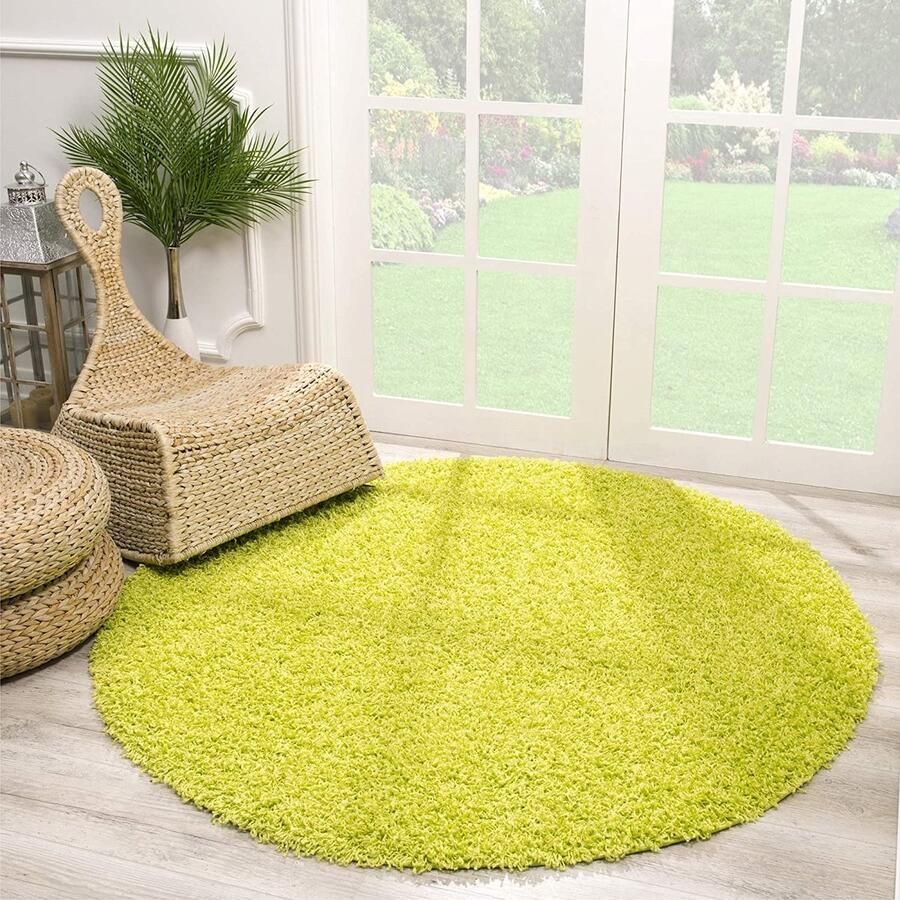 Muratap Loca Shaggy Vloerkleed Rond Groen 120 CM ROND Vloerkleed Hoogpolig Tapijt Woonkamer Slaapkamer