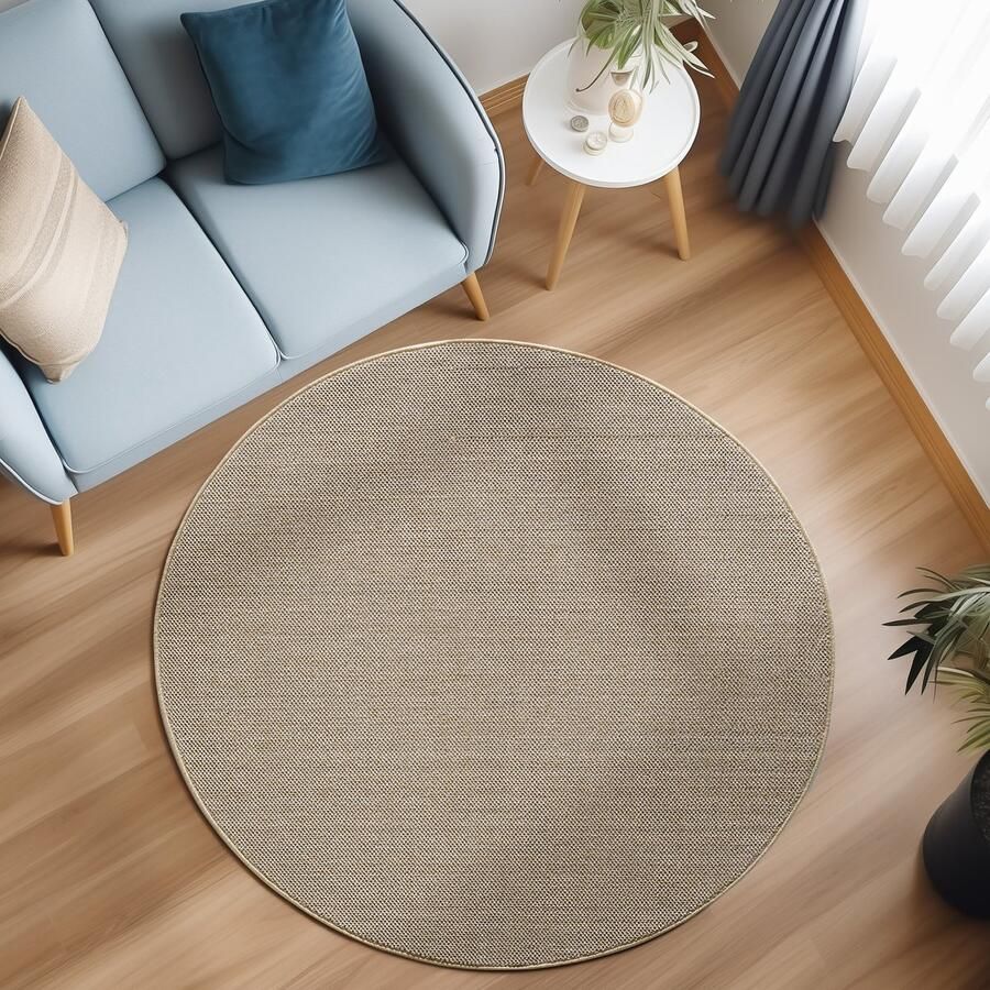 Muratap Loom Uni Effen Vloerkleed Rond Uni Kleur Beige Woonkamer Slaapkamer Tapijt Laagpolig- 160 CM ROND