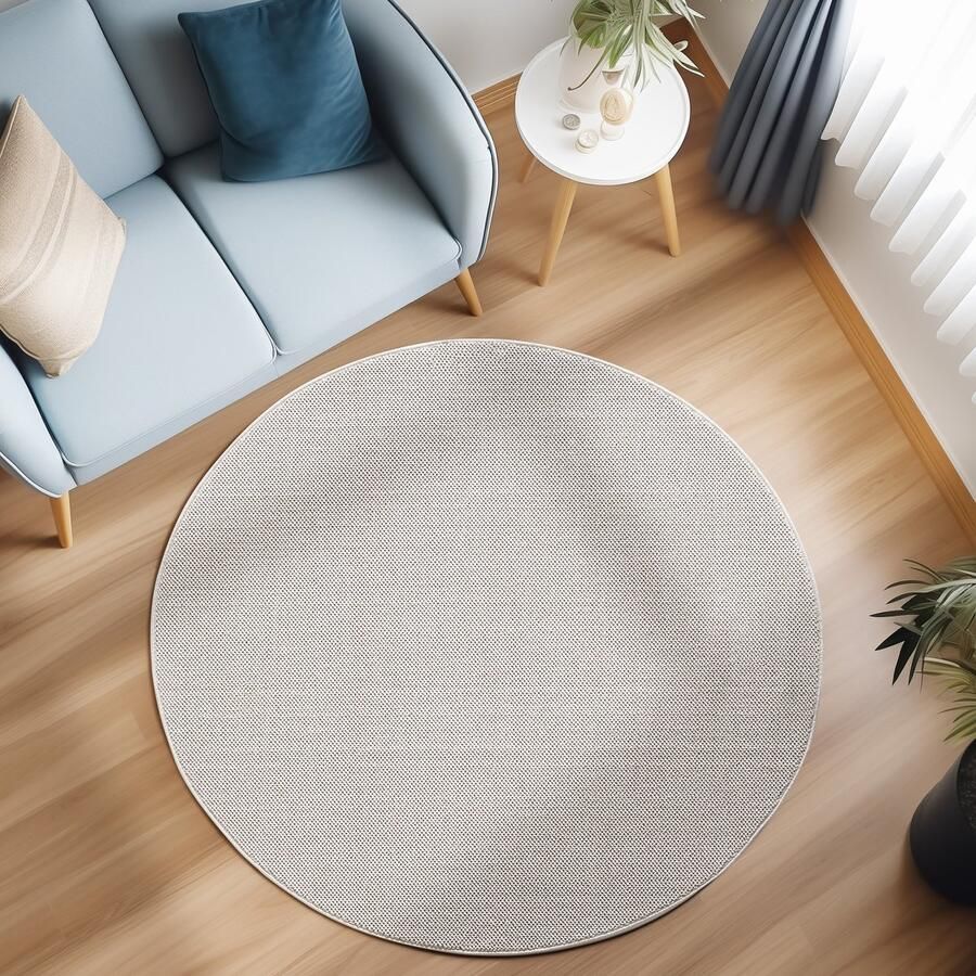 Muratap Loom Uni Effen Vloerkleed Rond Uni Kleur Creme Woonkamer Slaapkamer Tapijt Laagpolig- 160 CM ROND