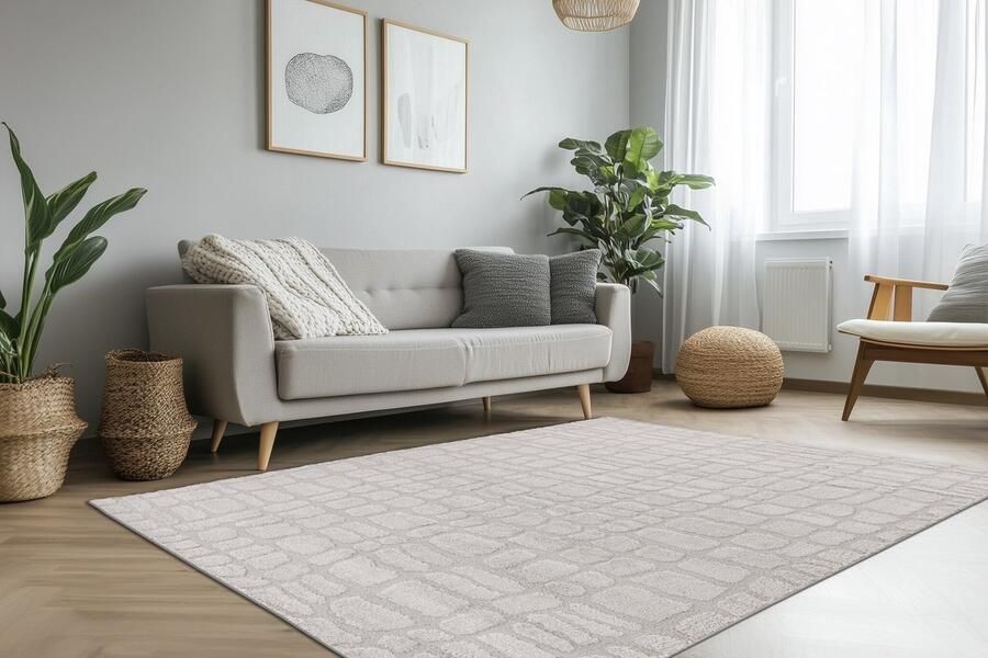 Muratap Lotus Home Modern Vloerkleed 100% Polyester Laagpolig 3D Effect Zilver Grijs- 120x170 CM