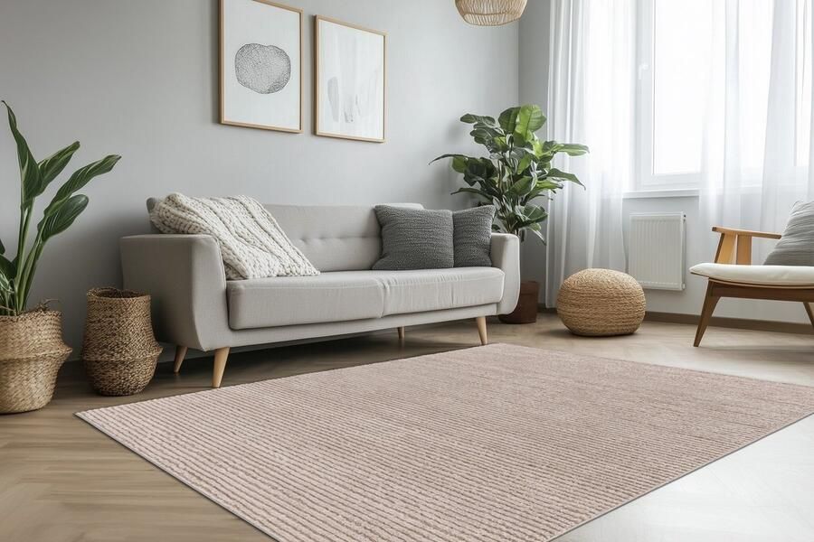 Muratap Lotus Home Uni Modern Vloerkleed 100% Polyester Laagpolig 3D Effect Beige- 160x230 CM