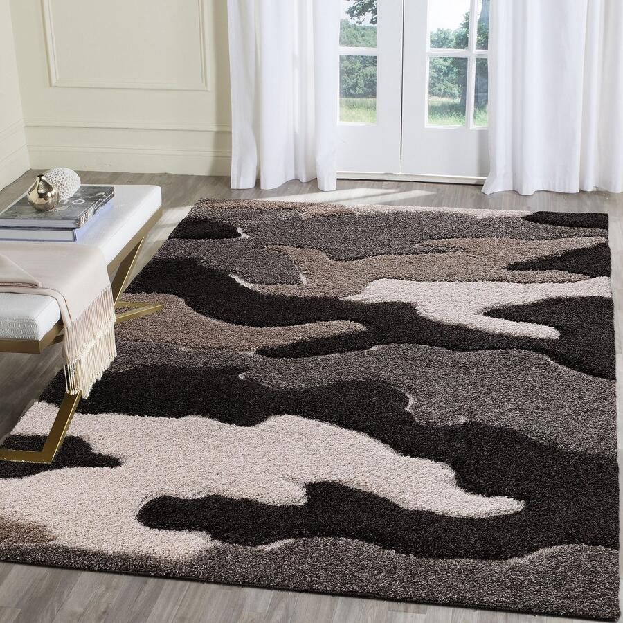 Muratap Luxus Shaggy Plus Hoogpolig Vloerkleed Abstract Design Rechthoekig Bruin Beige Modern en Zacht Tapijt- 120x160 CM