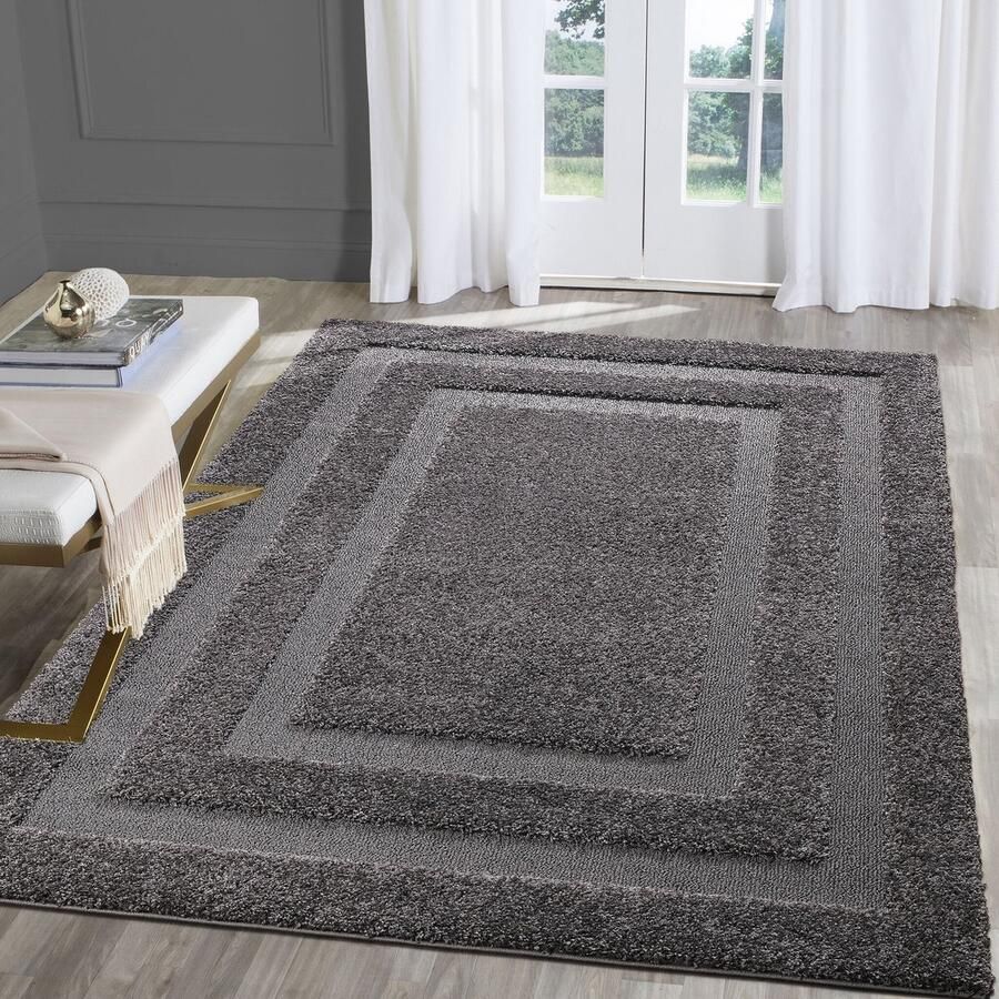 Muratap Luxus Shaggy Plus Hoogpolig Vloerkleed Modern Geometrisch Design Uni Effen Grijs Rechthoekig Zacht en Luxe Tapijt- 200x280 CM