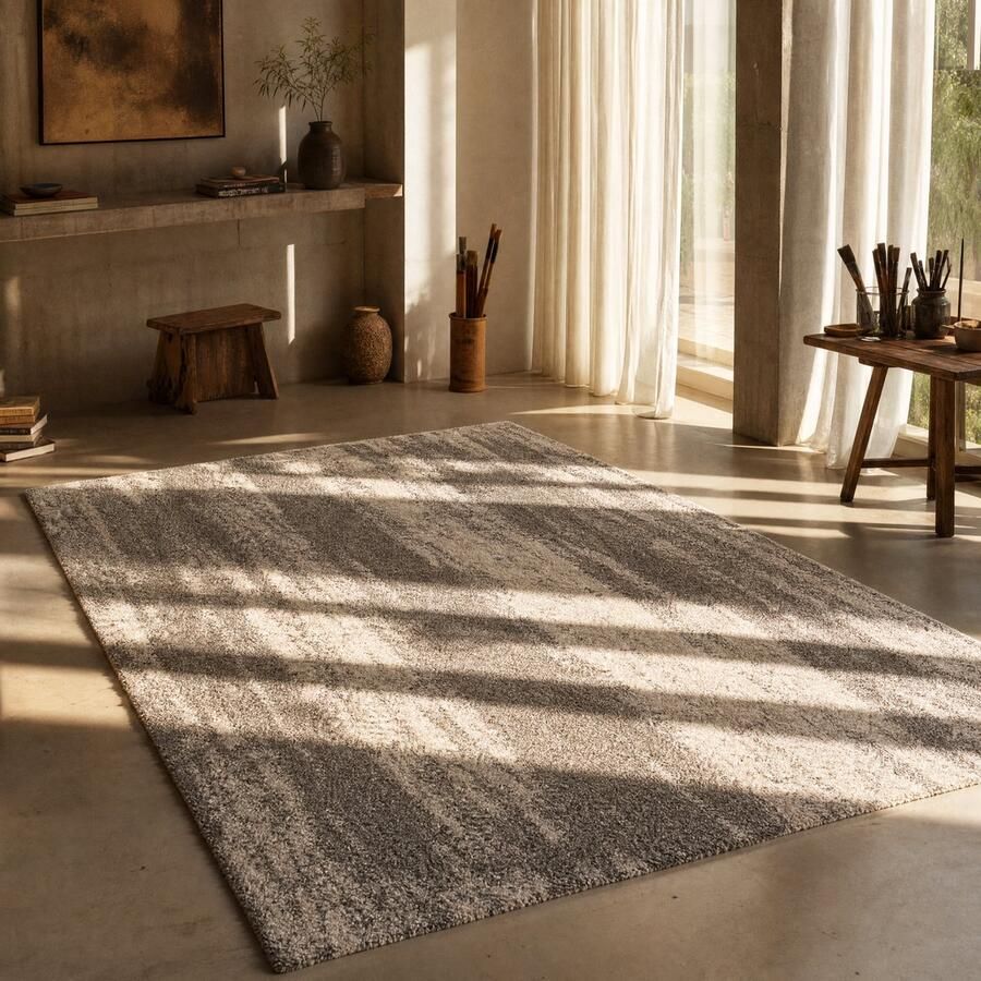 Muratap Mirage Shaggy Hoogpolig Vloerkleed‚ Luxe Gemeleerd Modern Tapijt Grijs Creme- 120x170 CM - Foto 3