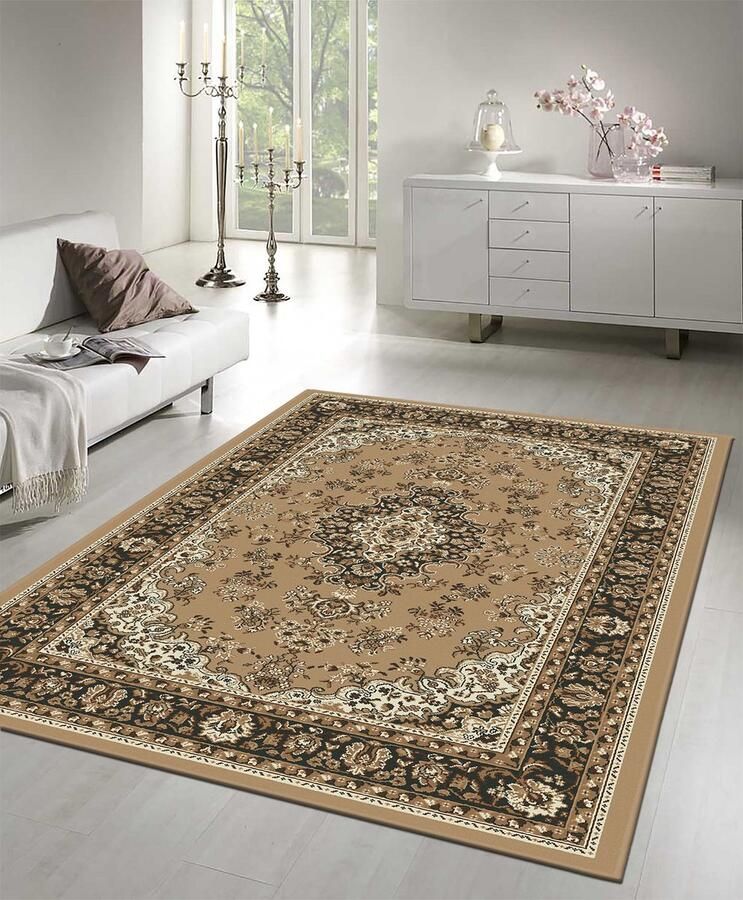 Muratap Nain Klassiek Medaillon Laagpolig Oosters Vloerkleed Vintage Tapijt Beige- 240x340CM