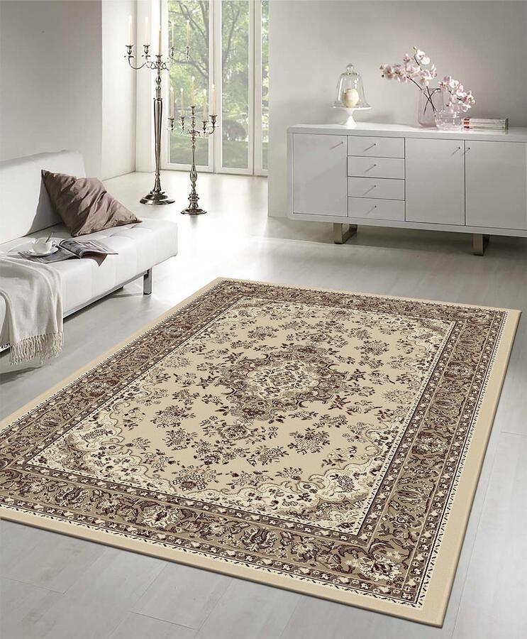 Muratap Nain Klassiek Medaillon Laagpolig Oosters Vloerkleed Vintage Tapijt Creme- 200x290 CM
