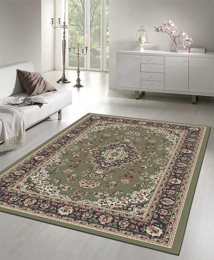 Muratap Nain Klassiek Medaillon Laagpolig Oosters Vloerkleed Vintage Tapijt Groen- 240x340CM