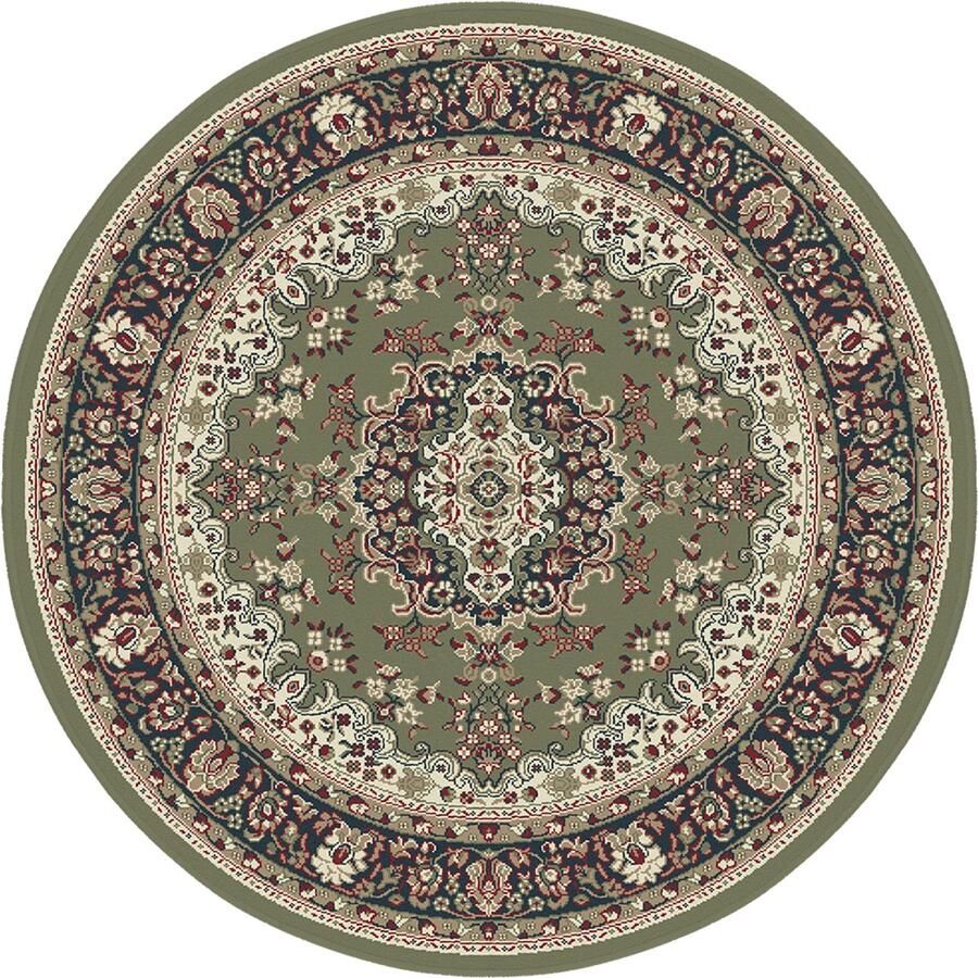 Muratap Nain Klassiek Medaillon Rond Laagpolig Oosters Vloerkleed Vintage Tapijt Groen- 240 CM ROND