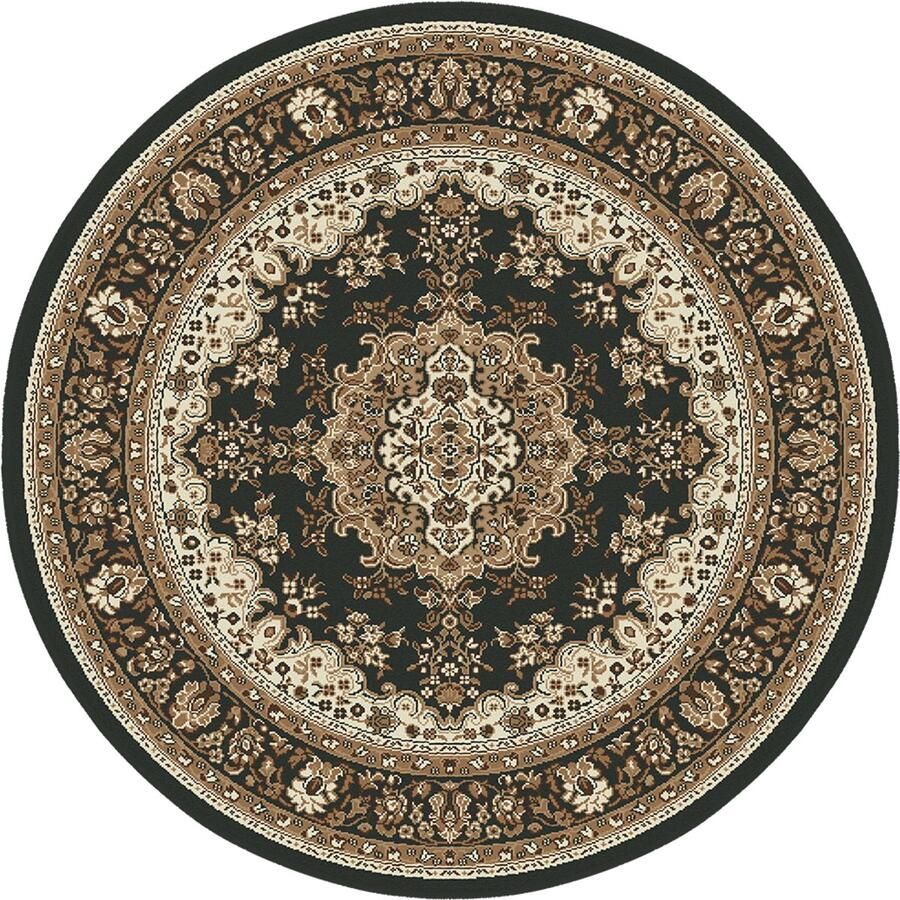 Muratap Nain Klassiek Medaillon Rond Laagpolig Oosters Vloerkleed Vintage Tapijt Zwart- 240 CM ROND
