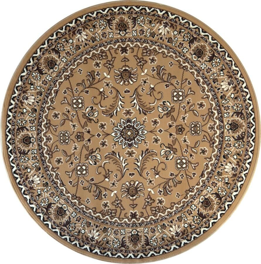 Muratap Nain Klassiek Rond Laagpolig Oosters Vloerkleed Vintage Tapijt Beige- 160 CM ROND