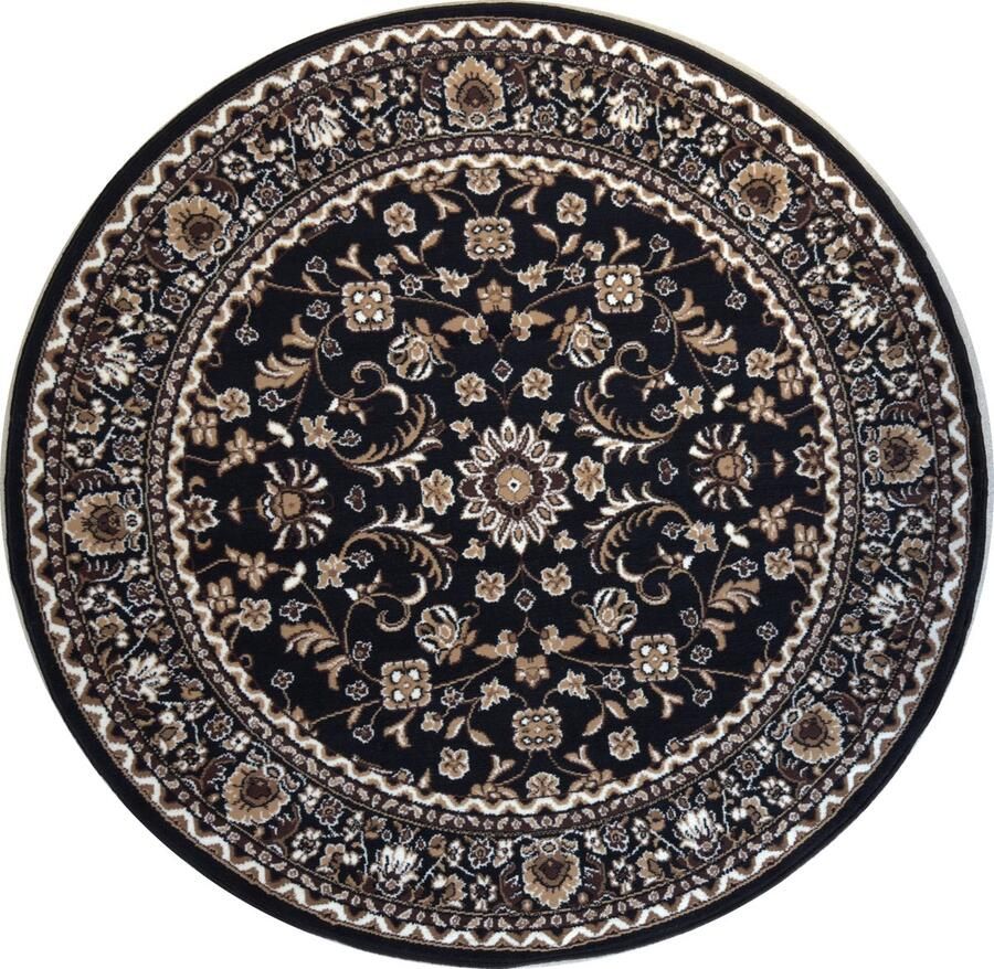 Muratap Nain Klassiek Rond Laagpolig Oosters Vloerkleed Vintage Tapijt Zwart- 300 CM ROND