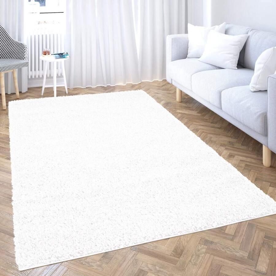 Muratap Outlet Vierkant Shaggy Vloerkleed Hoogpolig Effen Wit- 200x200 CM Vierkant