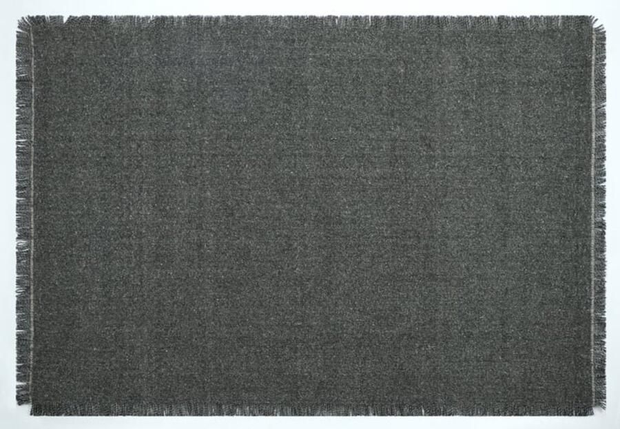 Muratap Outlet Vloerkleed Flocus 100% Wol Effen Antraciet Platgeweven Modern- 190x290 CM