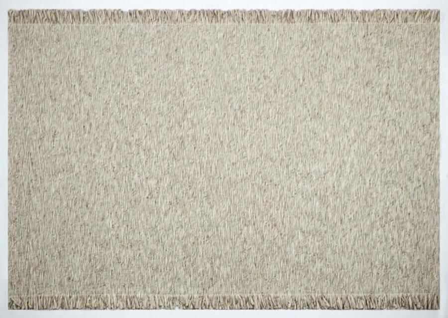 Muratap Outlet Vloerkleed Smyrna 100% Wol Effen Beige Platgeweven Modern- 190x290 CM